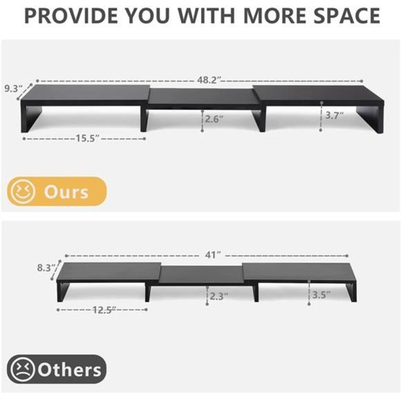Dual Monitor Stand Riser Office Desktop Organizer Stands for 2 Monitors Length - Picture 4 of 6